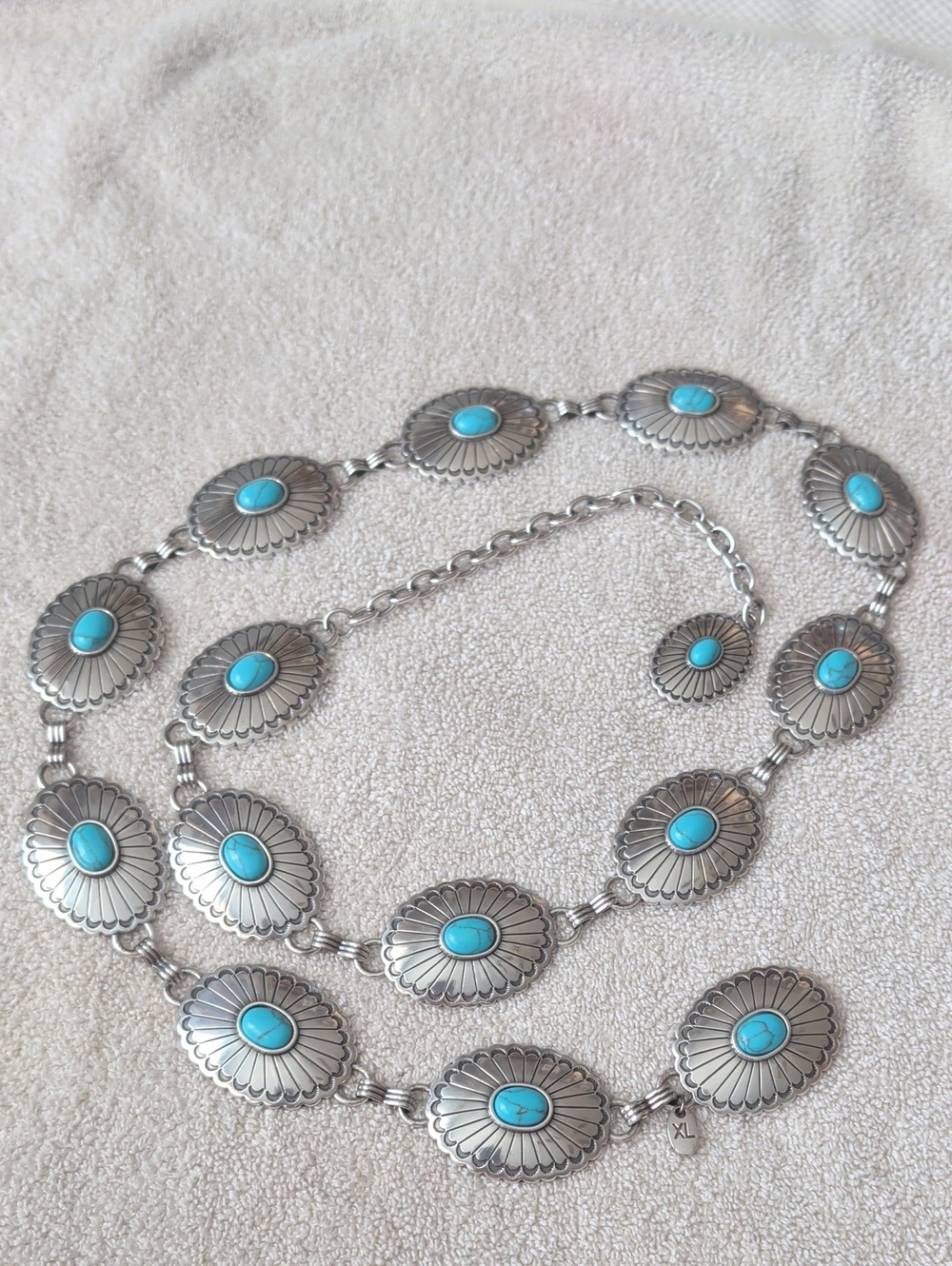 Chico's Silver-Tone Concho Belt with Turquoise Accents